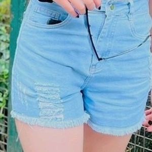 Ice Blue coloured denim ripped shorts