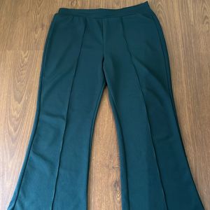 Green Bootcut Ribbed Trousers