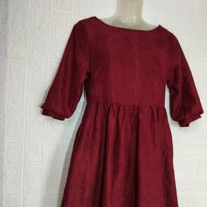 Maroon full sleeves Mini Frock Dress