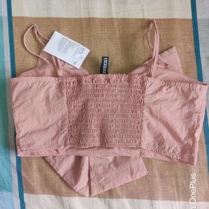 H&M Dusky Pink Bow Crop Top