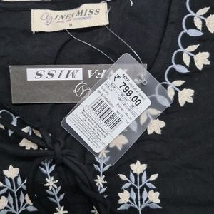 Branded Black Flower embroidery Cotton Top