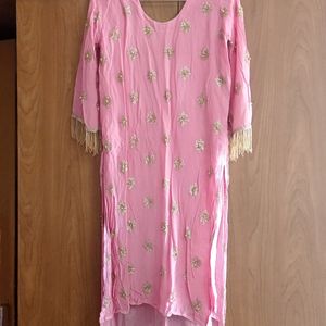 Kurti Plazo N Dupatta Set (Pink Beigh Color