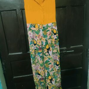 Yellow And Printed Jump Suit