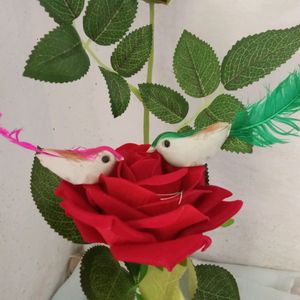 Artificial Rose Plant With Two Birds