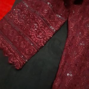 Maroon /red Sequence Chikankari Kurti