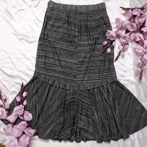 Long Dark Grey Printed Frill Skirt