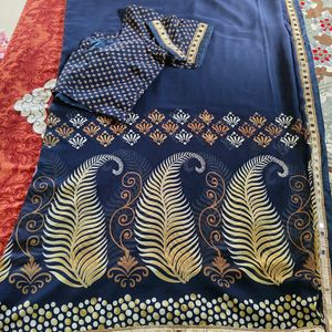 Navy 💙 Sari With Blouse