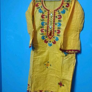 Haldi Embroidery Suit With Beautiful Dubatta