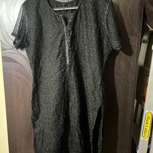 Black Kurta With Netted Sleeves