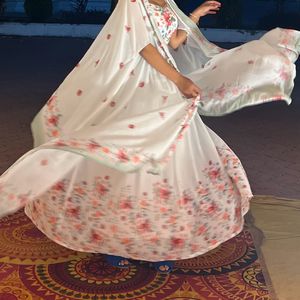 3 Piece Traditional Wear White Floral Print Dress