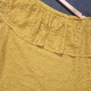 One Shoulder Lace work Mustard Top