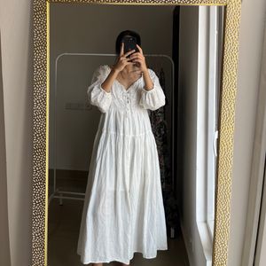 Broderie White Cotton Midi Dress