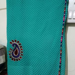 Sea Green Embroidery Lahariya Saree