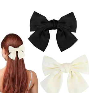 Hair Barrettes Bow black and white Clip Pack of 2