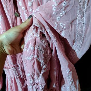 Altered Chikankari Embroidery Pink Georgette Dress