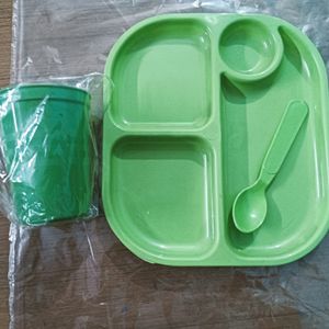 Kid Plate With Spoon And Glass Light Plastic