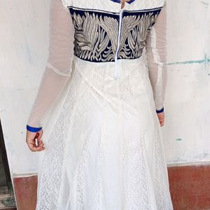 Blue White Anarkali Suit