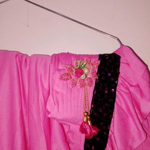 Pink raffuel saree with stitched blouse