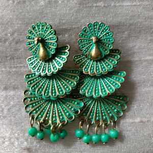 Beautiful Turquoise Peacock Design Earrings