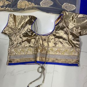 New Royal Blue And Gold Banarsi Silk Organza Saare