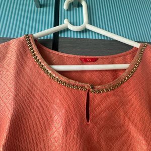 Orange Brocade Brand w Kurti