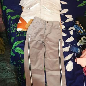 White🥼 Satin Shirt n Gray Pant For Kids