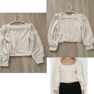 Zara Cream Long Puff Sleeve Top