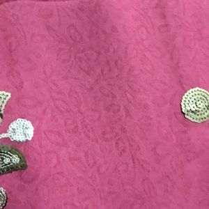 Pink And Grey Sequins Saree