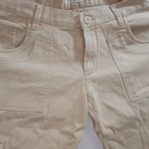 Beige Cropped Cargo Pants Women