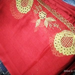 Hand Work Red Saree