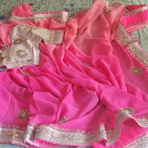 Gotapatti Plus Zardozi Work Gorgeous Pink Saree