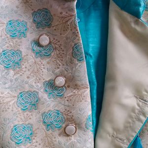 turquoise blue colour men's ethnic wear