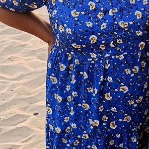 Blue Floral Dress And Animal Print Rust Combo