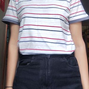 Red Blue Striped White Top