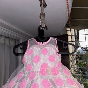 Girls Pink Dress With Flowers All Over