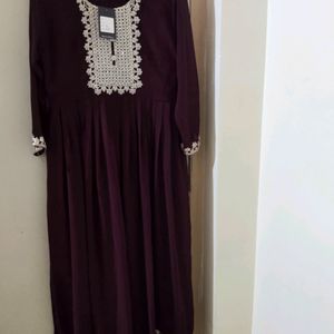 Long Purple Frill Dress Without Dupatta & Pant