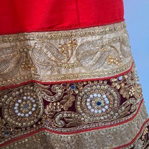 Red Broad Border Lehnga