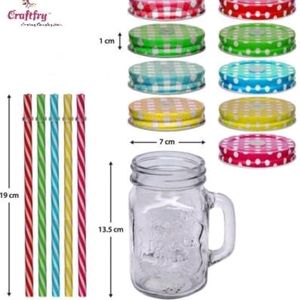 Set of 2 Mason Jar Glass Cups with Straws & Lids