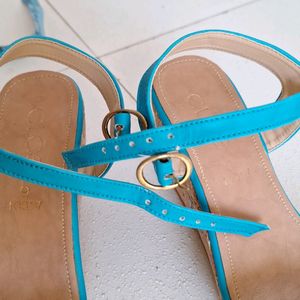 Turquoise Blue And Brown Wedge Heels