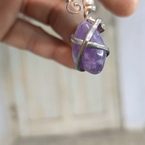 Set Of 2 Amethyst And Akik Pandent