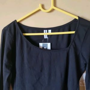 Asymmetrical Neck Black Top