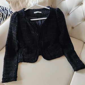 Korean Sequines Crop Tweet Jacket