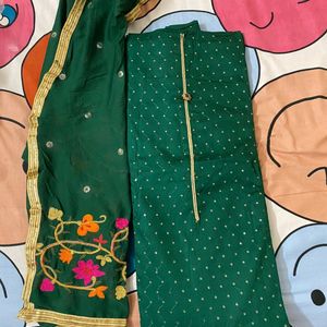 dark green suit with embroidered dupatta