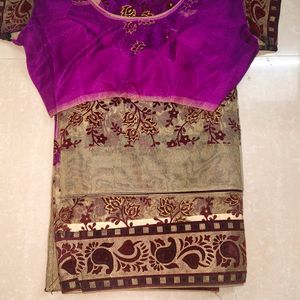 Purple Colour Chiffon Georgette Net SAREE