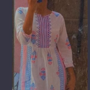 Blue And White Kurti With Pant