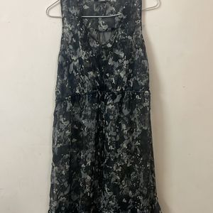 Black Transparent Dress With Adjustable Waist Tie