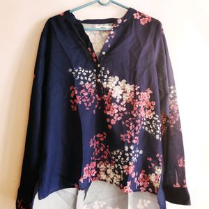 Navy Blue Floral Printed Top