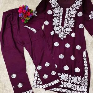 Chikankari Kurti Plazo Set 🌈