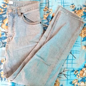 Korean Sky Blue Denim Fitted Jeans For Girls