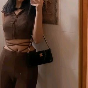 Brown Flared Pant And Top Co Ord Set